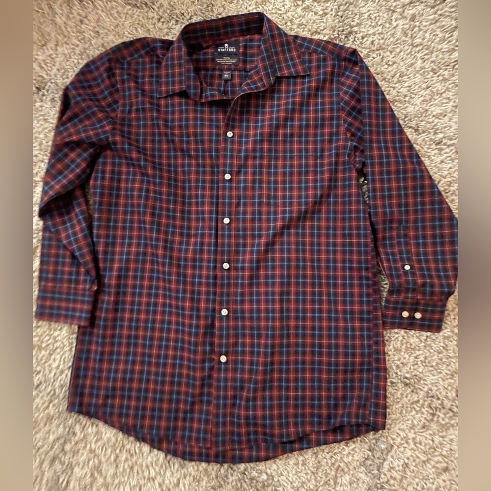 Stafford Red and Blue Checkered Button‎ Down Shirt Size 16.5